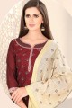 Maroon Chanderi and silk Straight Pant Suit
