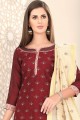 Maroon Chanderi and silk Straight Pant Suit