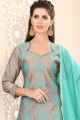Grey Chanderi and silk Straight Pant Suit