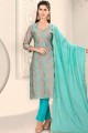 Grey Chanderi and silk Straight Pant Suit