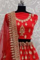 Pretty Red Satin and silk Bridal Lehenga Choli