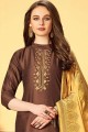 Brown Art silk Churidar Suit