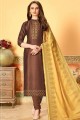 Brown Art silk Churidar Suit