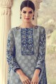 Grey Georgette and jacquard Straight Pant Suit