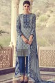 Grey Georgette and jacquard Straight Pant Suit