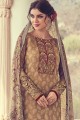 Brown Georgette and jacquard Straight Pant Suit