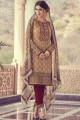 Brown Georgette and jacquard Straight Pant Suit