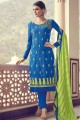 Royal blue Georgette and jacquard Straight Pant Suit