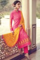 Pink Georgette and jacquard Straight Pant Suit