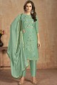 Sea green Cotton Straight Pant Suit