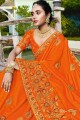 Orange Satin and silk  Party Wear Saree