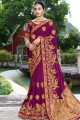 Bright purple Satin and silk  Party Wear Saree