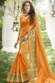 Orange Khadi and silk South Indian Saree