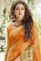Orange Khadi and silk South Indian Saree