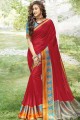 Red Khadi and silk  South Indian Saree