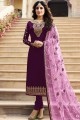 Dark purple Satin georgette Churidar Suit