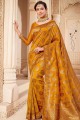 Stylish Musterd yellow Silk Banarasi Saree
