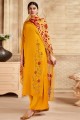 Yellow Satin and silk Palazzo Suit