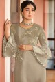 Sand grey Satin georgette Straight Pant Suit
