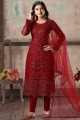 Red Net Straight Pant Suit
