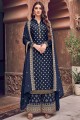 Navy blue Jacquard and silk Palazzo Suit