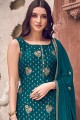 Teal blue Jacquard and silk Palazzo Suit