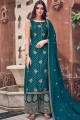 Teal blue Jacquard and silk Palazzo Suit
