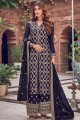 Navy blue Jacquard and silk Palazzo Suit
