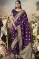 Luring Purple Banarasi raw silk Saree