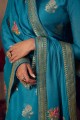 Blue Jacquard and silk Sharara Suit