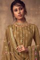 Olive brown Jacquard and silk Sharara Suit