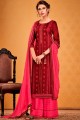 Maroon Cotton and silk Palazzo Suit