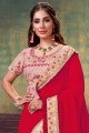 Red Georgette and silk Party Wear Saree
