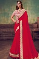 Red Georgette and silk Party Wear Saree