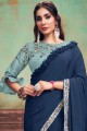 Blue Georgette and silk Party Wear Saree