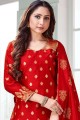 Red Art silk Straight Pant Suit