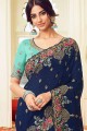 Traditional Navy blue Silk Party Wear Saree