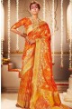 Exquisite Orange Art silk Banarasi Saree