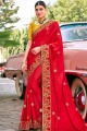 Adorable Red Satin and silk saree
