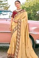 Stylish Beige Satin and silk saree