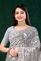 Sequins Georgette Party Wear Saree in Grey with Blouse