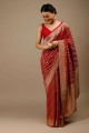 Zari,weaving,lace border Banarasi silk Party Wear Saree in Red with Blouse