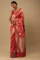 Banarasi silk Party Wear Saree in Pink with Zari,weaving,lace border