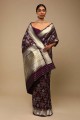 Purple Banarasi silk Party Wear Saree with Zari,weaving,lace border