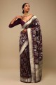 Purple Banarasi silk Party Wear Saree with Zari,weaving,lace border