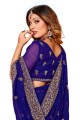 Thread,embroidered,lace border Georgette Party Wear Saree in Navy