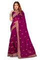 Wine Thread,embroidered,lace border Georgette Party Wear Saree