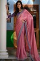 Saree in Magenta Art silk with Weaving,lace border