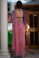 Saree in Magenta Art silk with Weaving,lace border
