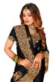 Zari,embroidered,lace border Satin Saree in Black with Blouse